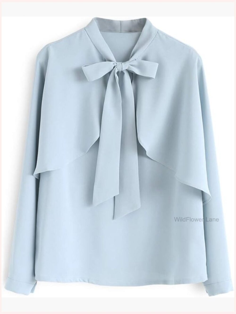 V-Neck Cape Sleeves Chiffon Blouse Button Front Bowknot Top